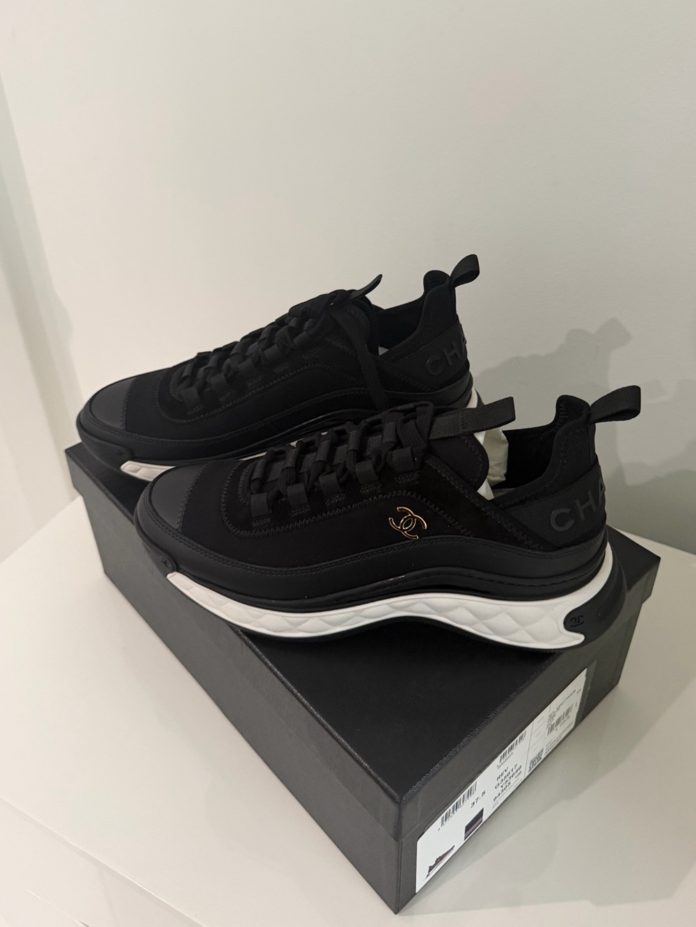 CHANEL Black and White Low-Top Logo Sneakers